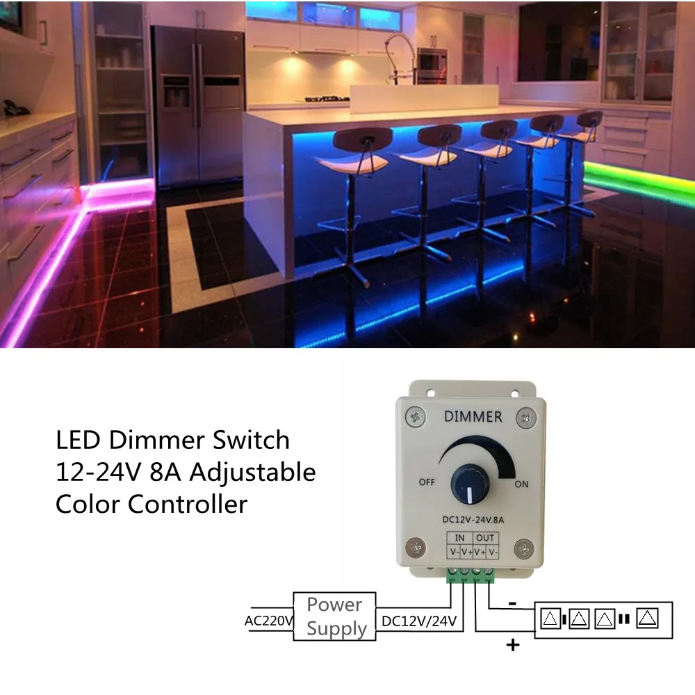 ECLH LED Dimmer Switch 12-24V Voltage Regulator 8A Adjustable Controller Light Power Supply for LED Lamp Strip Light led dimmer switch,led strip controller,smart dimmer switch,led strip switch,led string dimmer,led dimmer controller,lamp dimmer,voltage regulator