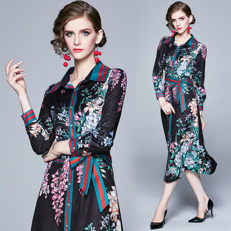 

Photo Shoot-Europe And America Fashion High-End Slim Fit Slimming Versatile Positioning Printed Cardigan Dress Women's