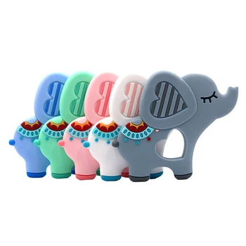 

Food Grade Baby Teether Cute Animal Elephant Infant DIY Ring Necklace Teether Toddle Silicone Chew Charms Kids Teething Toys