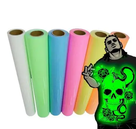 

Free shipping 1 sheet 25cmx25cm Luminous Heat Transfer Vinyl noctilucent Heat Press Machine Tshirt Iron On HTV Printing