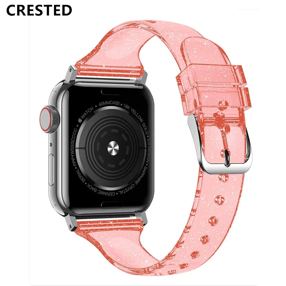 Тонкий блестящий ремешок для Apple watch band 40 мм 44 iWatch 38 42 силиконовый браслет Series 5 4 3 |