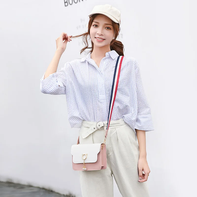 

Bag Women's 2019 Japanese Korean New Style Fashion Crossbody Bag Contrast Color Bracelet Charm Mobile Phone PU Mini Pack WOMEN'S