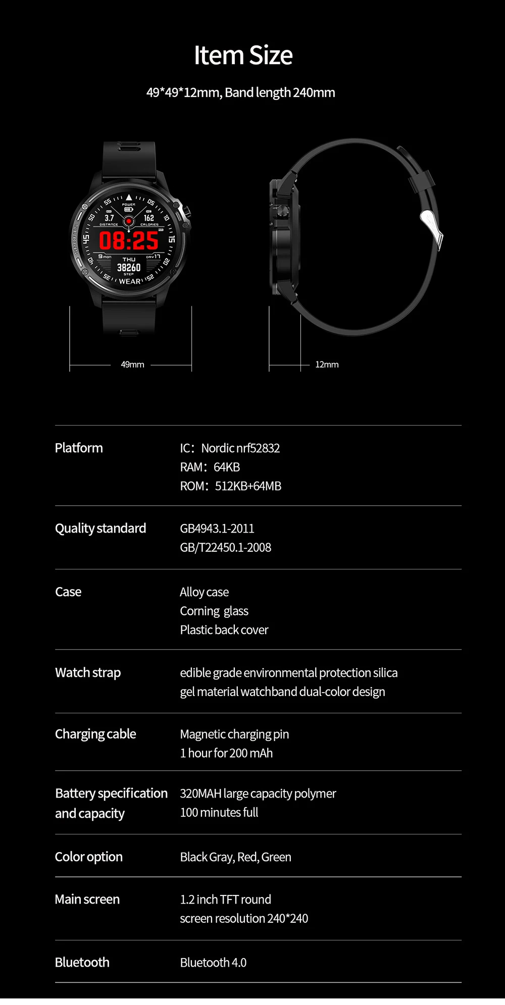 Bakeey L8 ECG+ PPG монитор кровяного давления O2 Смарт-часы погода толчок bluetooth Музыка Смарт Спорт носимые устройства