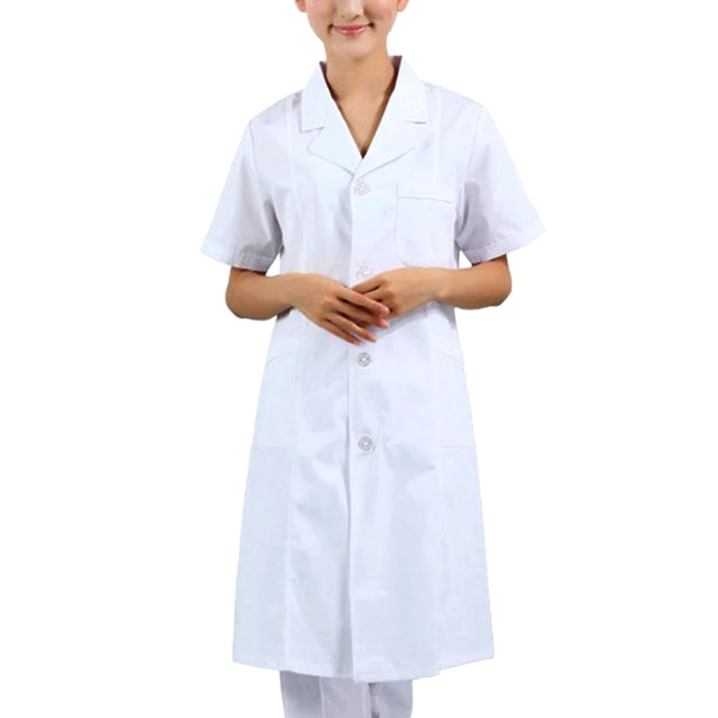 Unisex White Short Sleeve Lab Coat For Nurse Doctor Laboratory Workwear Coat