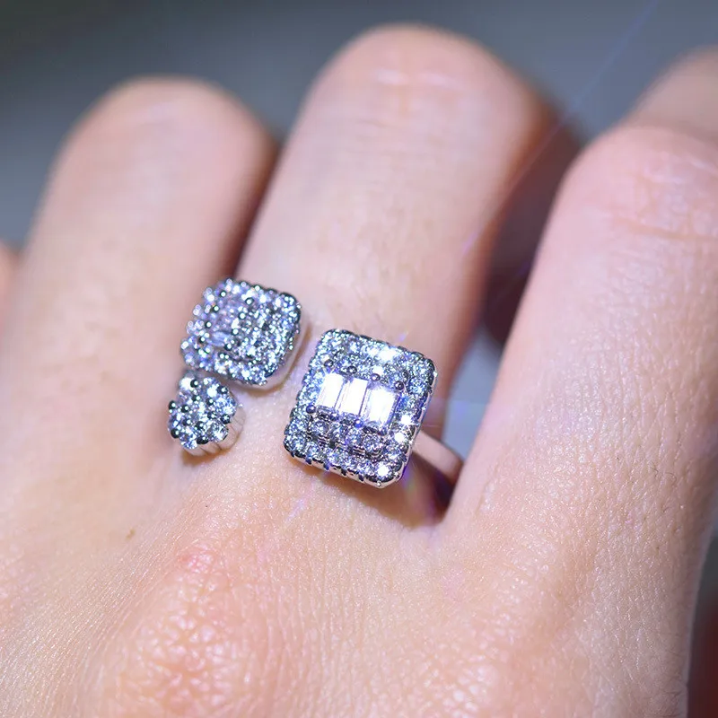 Роскошное женское регулируемое кольцо с квадратным цирконием, серебро 925 пробы, обручальное кольцо с кристаллами, Классические обручальные кольца для женщин