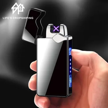

Windproof smoke flameless plasma electric lighter USB Rechargeable dual arc lighter metal electronic cigarette lighter 1PCS