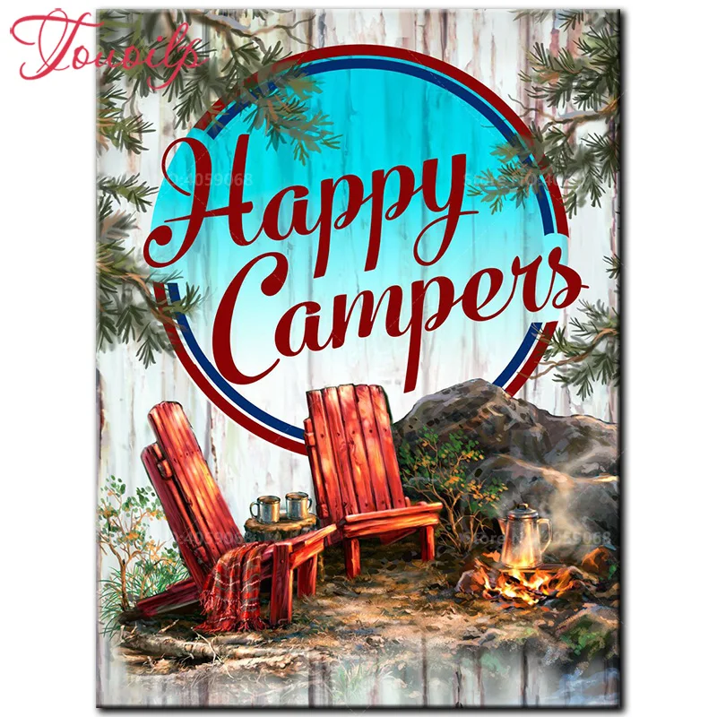 Алмазная живопись Happy campers TOUOILP с наклейкой стразами вышивка крестиком