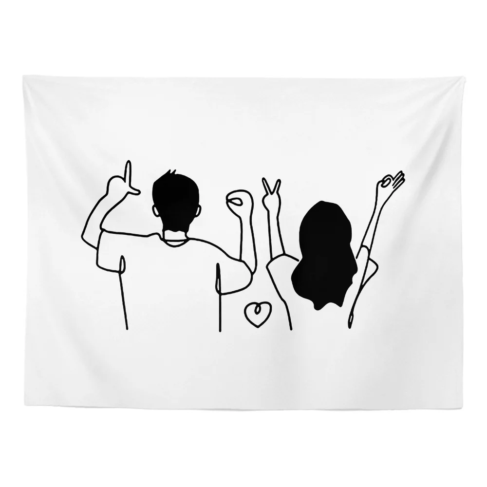 

Striped Painting Tapestry Couple Printed Beach Blanket Art Home Wall Decoration Wall Hanging for Living Room