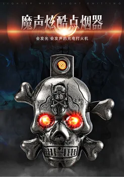 

New and strange metal USB charging double-sided lighter ghost head with light with ghost calling electronic cigarette lighter cr