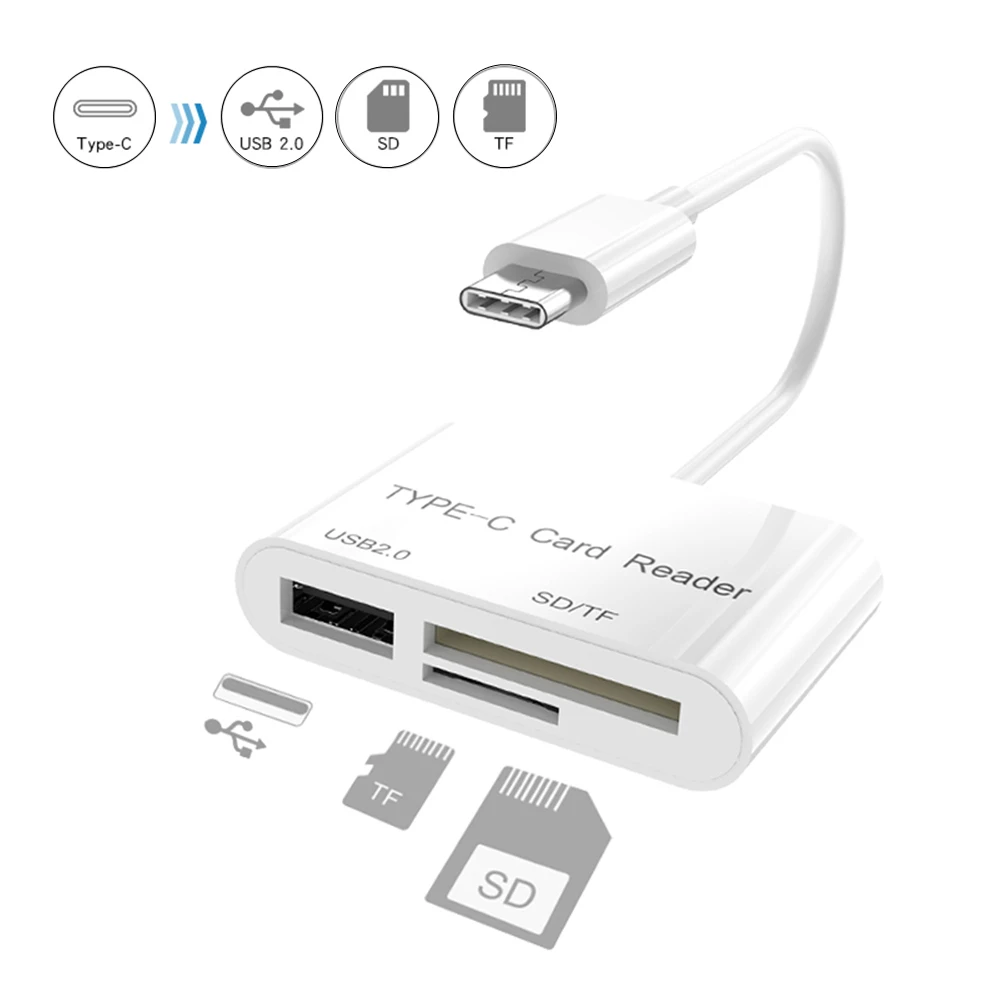 3 в 1 USB кард ридер адаптер type C кабель SD/Micro SD TF подключение камеры смарт карта