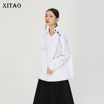 

XITAO Irregular Hit Color T Shirt Women Irregular 2019 Autumn Elegant Small Fresh Elegant Patchwork Minority T Shirt WLD3039