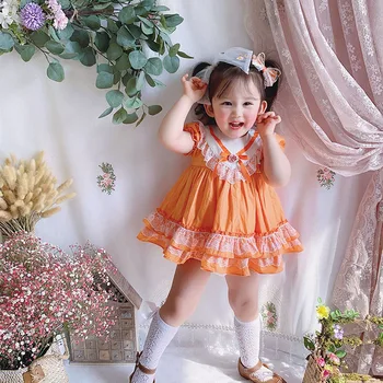 

Custom baby VTG retro palace style bubble sleeve dress western style girl princess dress girl casual children sets for party