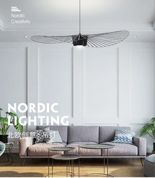

Nordic Creative Chandelier Post- Modern Led Light Luxury Clothing Store Iron Art Birdcage French Straw Hat Single Headlamp Lampe