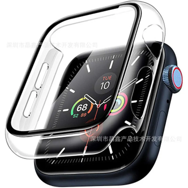 

For Apple Watch Series SE 6 5 4 40-44MM PC Tempered Glass Screen Protector Film Protective Cover Case Bumper HD Transparent