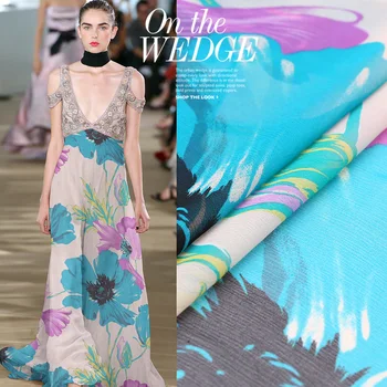 

New Summer Blue Magic Shell Thin Silk Shunju Qiaoqi Yarn Dress Fabric Printed Silk Clothing Silk Scarf Fabric