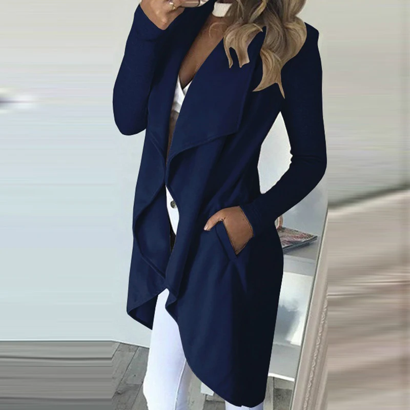 

2019 Ladies Open Front Long Sleeve Coat Spring Womens Waterfall Cardigan Tops Casual Women Autumn Plus Size Solid Jacket Tops