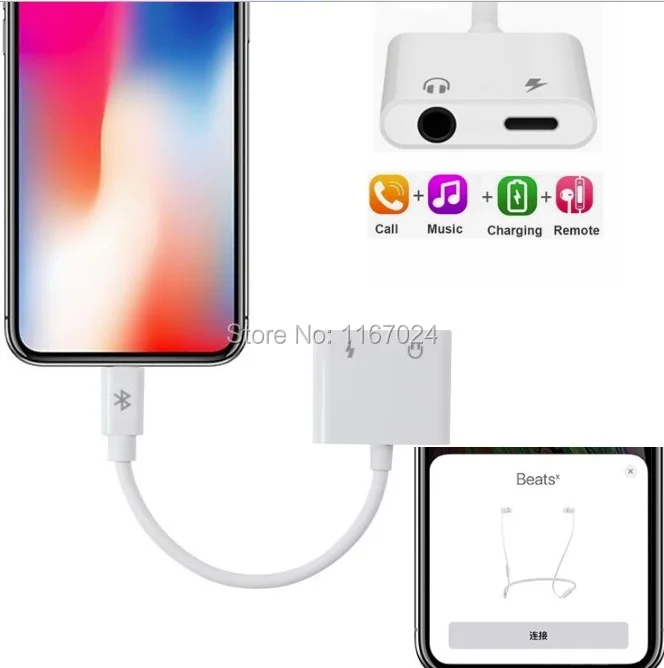 

100PCS 8pin to 3.5mm Dual Aux Jack Headphone Earphones Audio Splitter Adapter Charging Music For iphone 12 11max X Xs Max