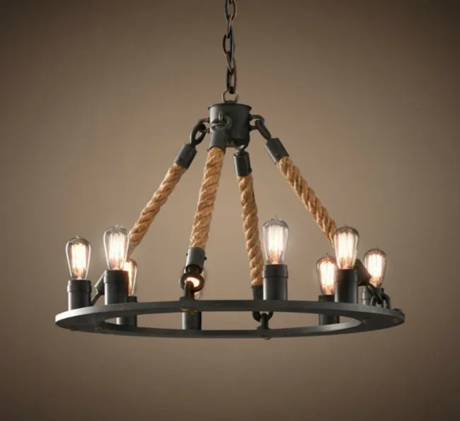 

American Country Retro Pendant Light Nordic Iron Rope Lamp Bar Cafe Dining Room Lamp luminaria pendente