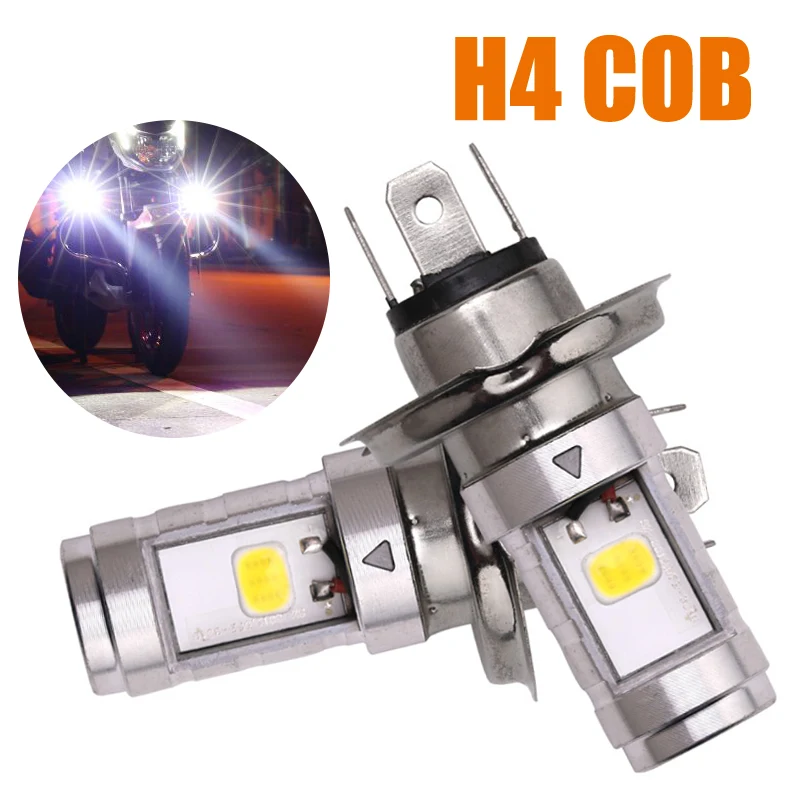 2 шт. супер яркий H4 светодиодный фонарь для мотоцикла белый H4 COB Светодиодный фонарь для мотоцикла COB 6000K корпус для противотуманной фары