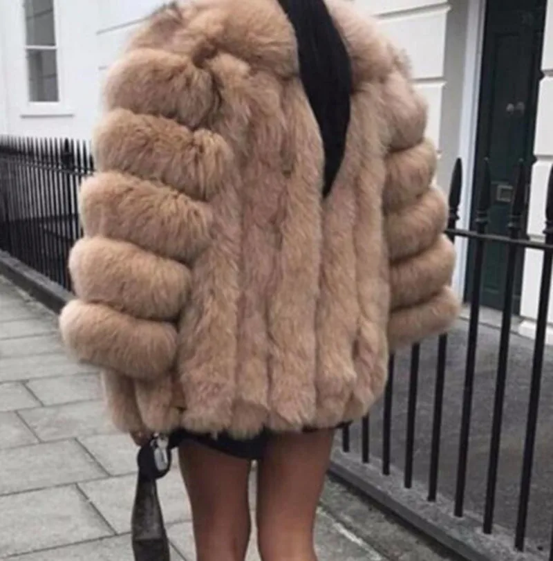 Furealux, женская шуба из натурального Лисьего меха с меховым воротником, модное пальто из натуральной кожи, зимнее теплое пальто из натурального меха для женщин - Цвет: 4
