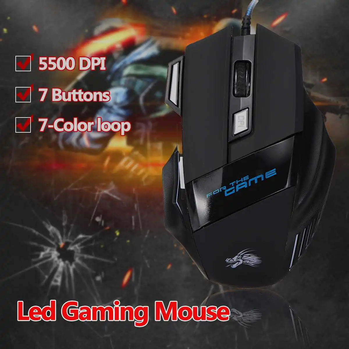 Ergonomic Colorful Backlit USB Wired Gaming Mouse 7 Button 5500DPI For Laptop PC