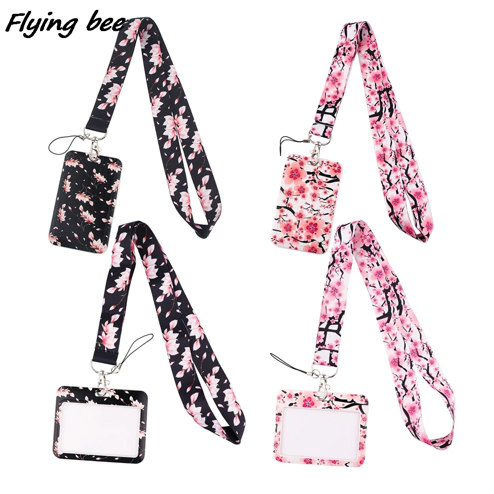 Flyingbee X2004 Pink Cherry Blossoms Neck Strap Lanyard For Keys ID Card Gym Mobile Phone Straps USB Badge Holder DIY Hang Rope