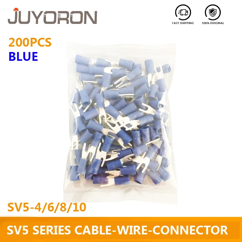 

200pcs SV5-4/6/8/10 Blue Furcate Crimp Terminal Insulated Cable Wire Connector Electrical Lug