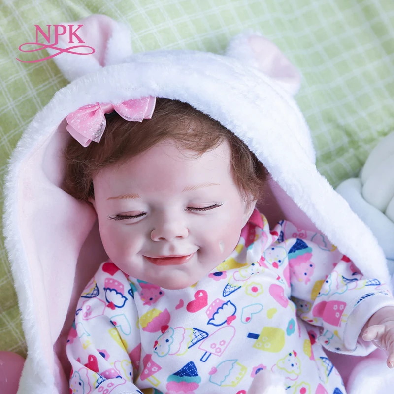 NPK 55 см Спящая реборн Новорожденные апреля в одеяло для всего тела силиконовый