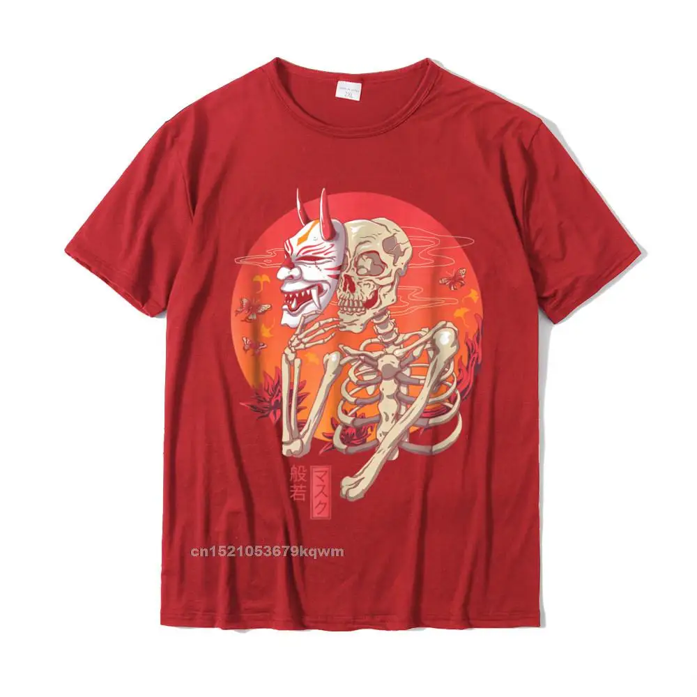 Hannya Yokai Mask T-shirt__3224 Men Coupons Tops T Shirt O-Neck VALENTINE DAY Cotton Tshirts Fashionable Short Sleeve Tees Hannya Yokai Mask T-shirt__3224 red