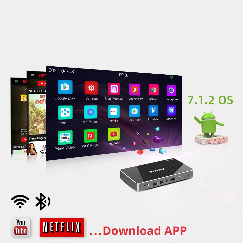 Byintek P10 smart android wifi mini pico projetor de bolso portátil beamer led dlp laser móvel 1080p para smartphone 4k 3d cinema-2