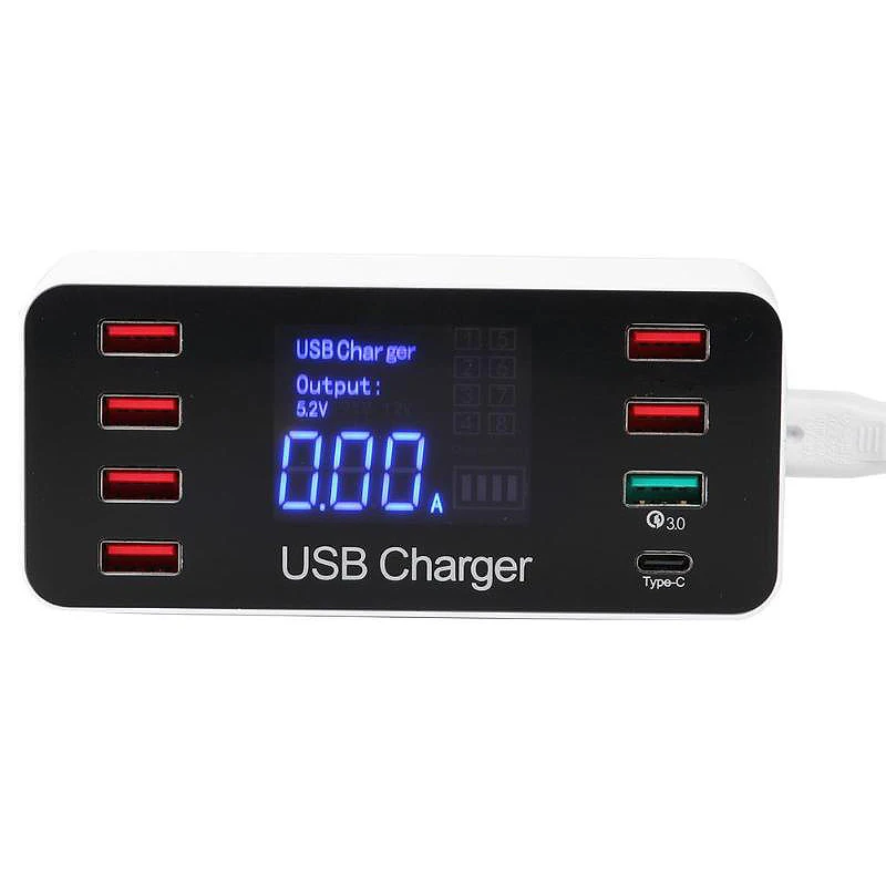 

QC3.0 8 Port USB Charger 5V 9A 45W with Voltage Current LCD Display Desktop Charger Station Socket EU Plug