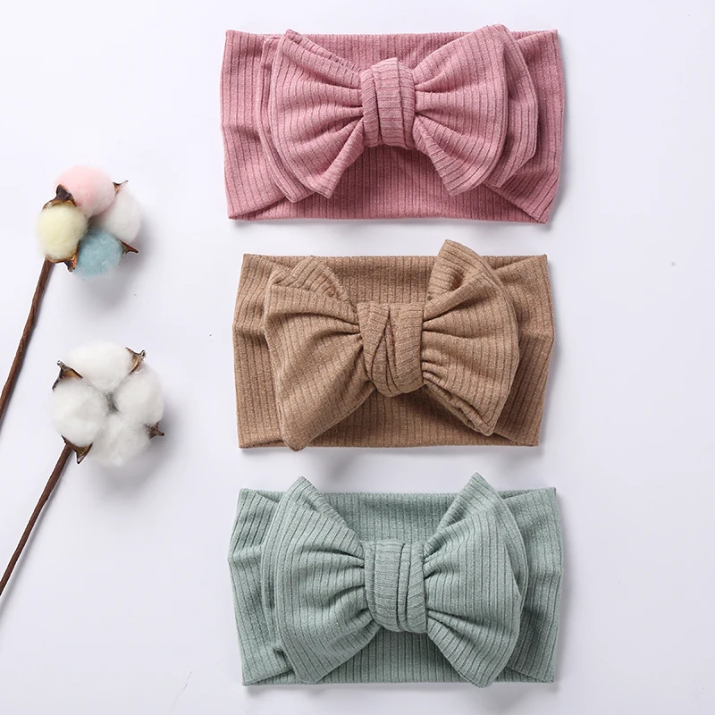 24pc/lot Newborn Knit Bows Headband for Baby Hair Accessories Girls Knotbow Elastic Hair Bands Kids Ribbed Bow Turban Head Wraps