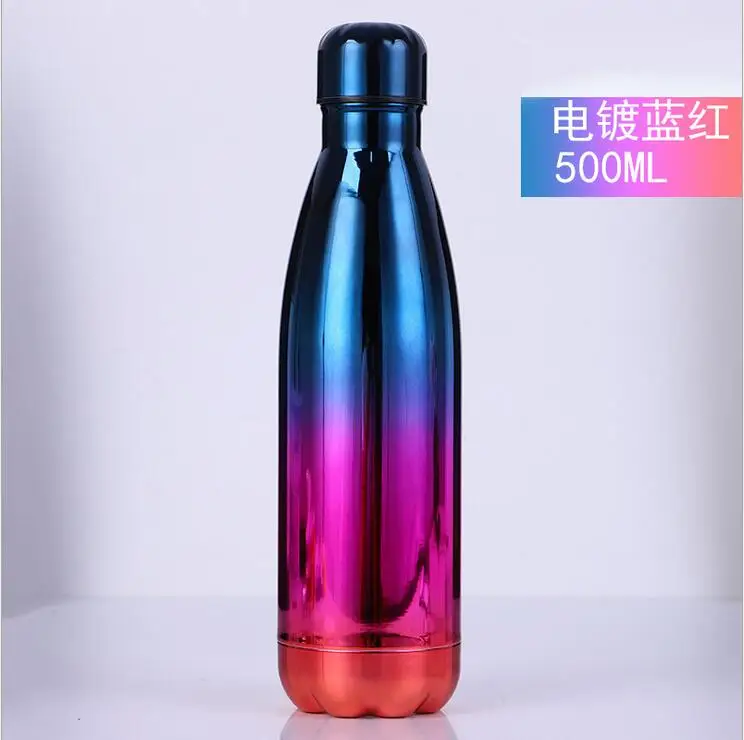 Colorful 500 / 1000ml Portable Double Wall Insulated Thermos Stainless Steel Water Bottle Sports Bottle Cola Water Beer Thermos - Color: V