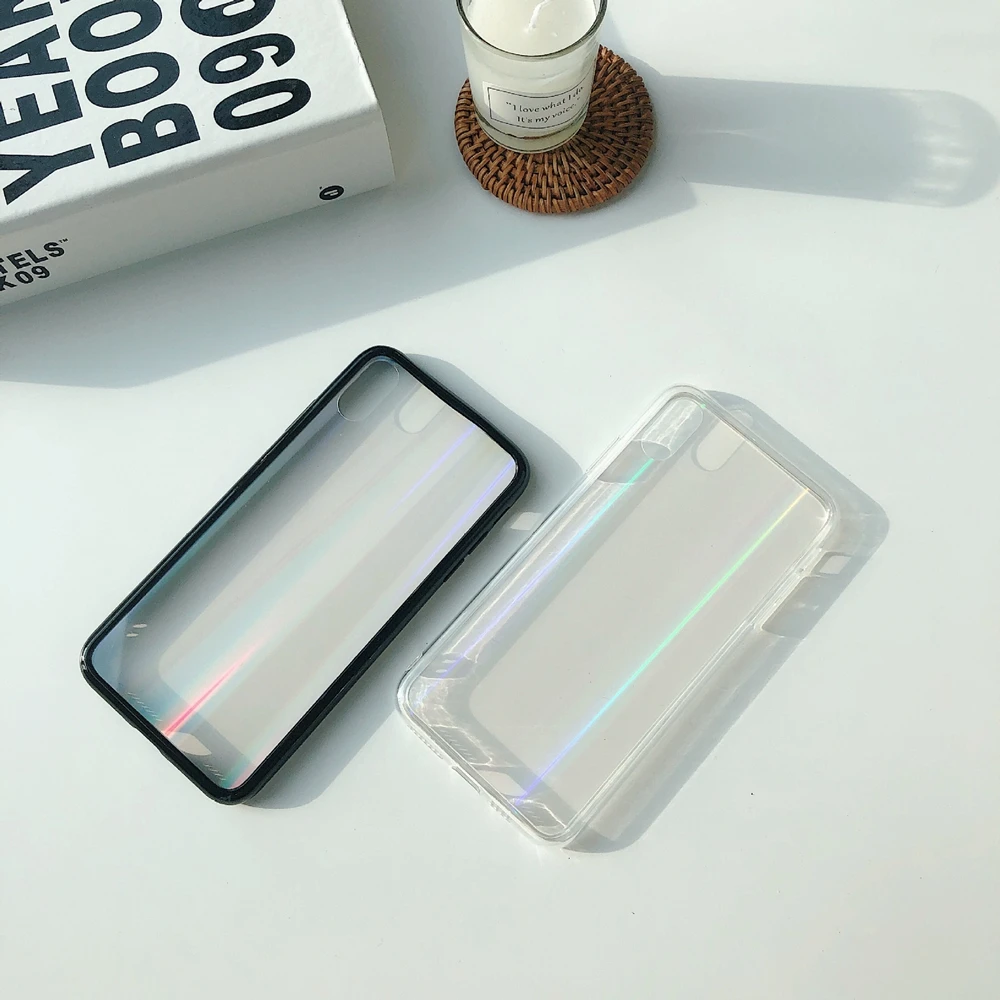 100 Чехол с градиентным лазерным стеклом Aurora для iPhone XS MAX XR X, тонкая прозрачная Задняя стеклянная крышка для iPhone XS Max 6 7 8 Plus