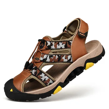 

Summer Masculina Sandalias Hombre Men Breathable Sandals Genuine Leather Soft-Soled Shoes Anti-slip Camouflage Sandals