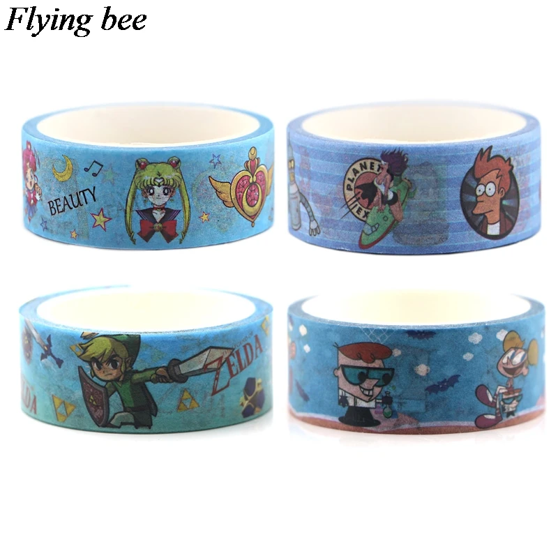 Flyingbee 4 шт./компл. мультфильм аниме лента Сейлор Мун клейкая лента Футурама Бумага лента Washi Декстера лаборатории ленты лента Набор DIY подарки X0645