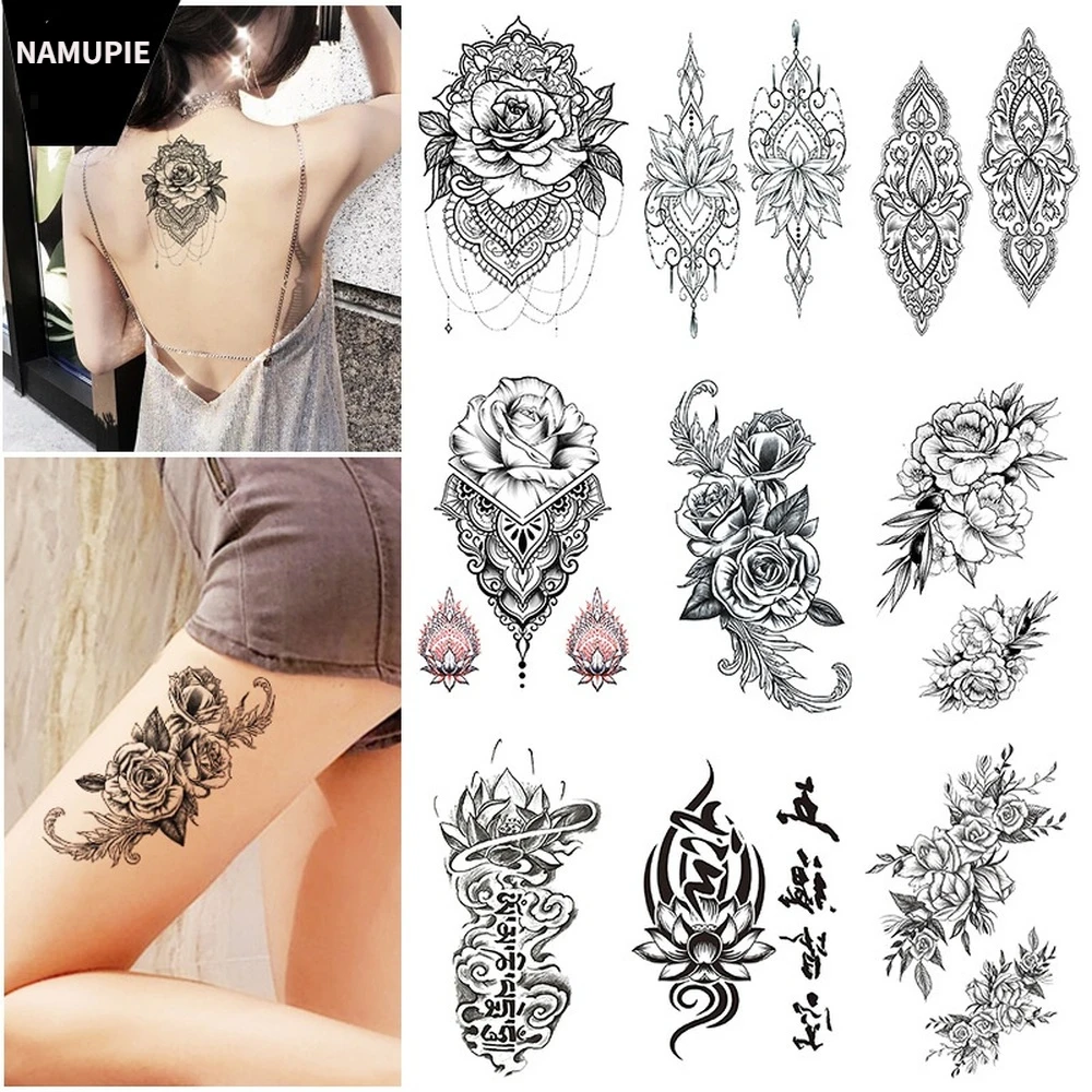 

Waterproof Temporary Tattoo Sticker Sexy Flower Snake Dragon Mandala Flash Tatoo Henna Body Art Symbol Transferable Fake Tatto
