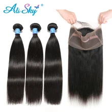 Ali Sky, бразильские прямые волосы, 3 пряди, с 360, на шнуровке, лобовое закрытие, предварительно выщипанные волосы remy для наращивания, человеческие волосы