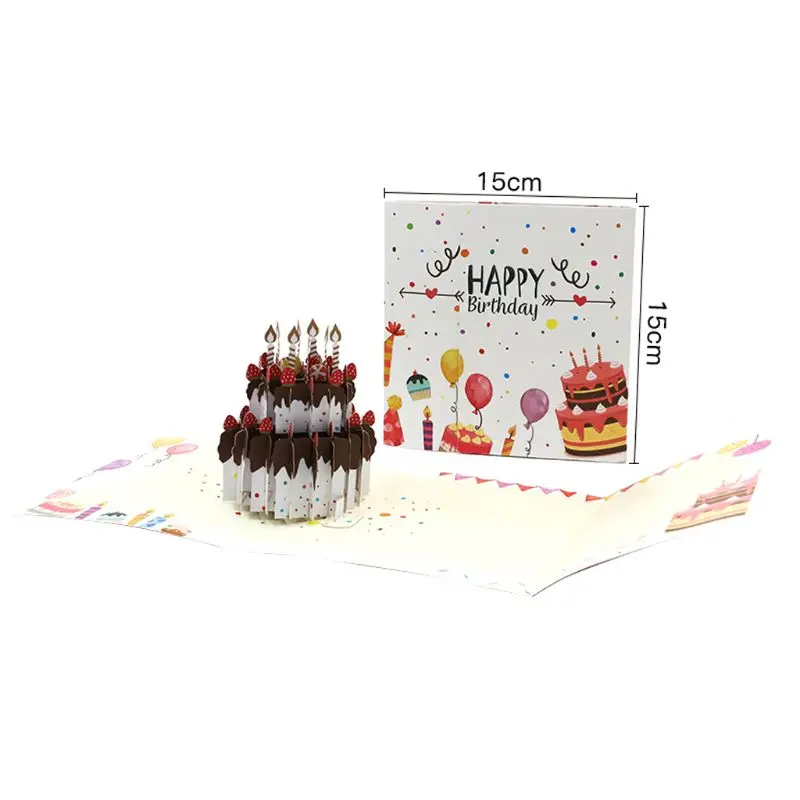  3D Pop Up Cake Greeting Cards Postcards Invitations with Envelope Birthday Party - 4000341024059