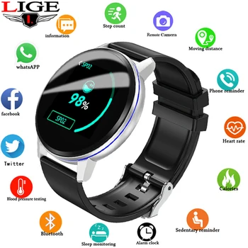 

LIGE Black Casual Fashion Women Men Smart Watch Bracelet Man Fitness Tracker Top Luxury Brand Waterproof Smartwatch Bracelet