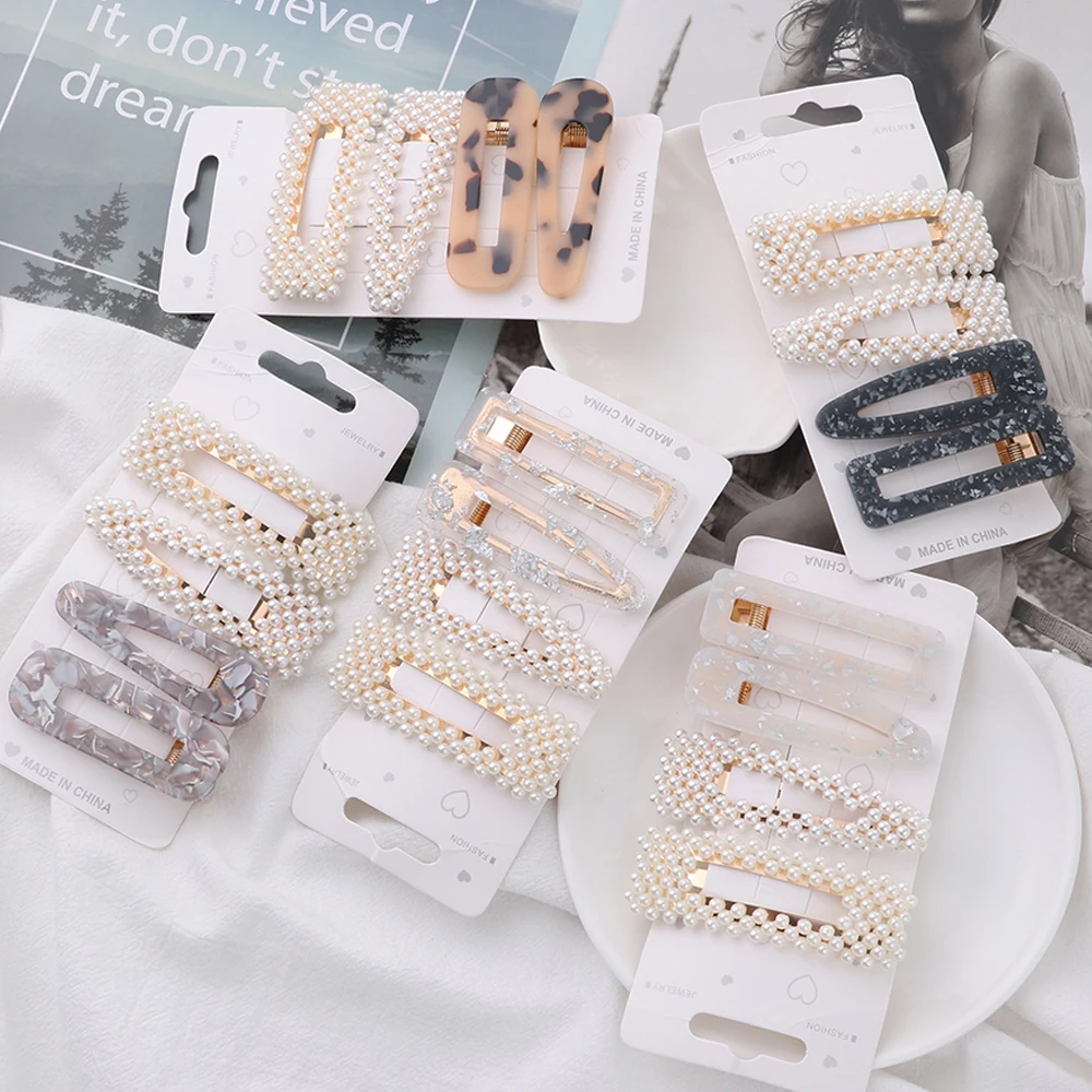

4PCS Pearl Hair Clips Acrylic Hairgrip Women Summer Hairpins BB Clip Barrettes Sweet Fashion Hair accessories Drop Ship