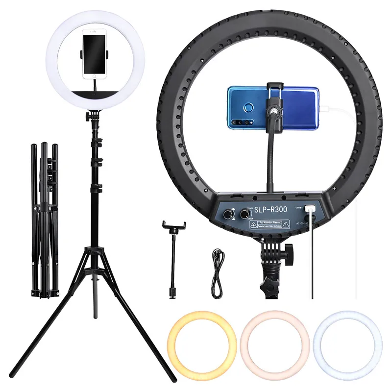  fosoto SLP-R300 LED Ring Light Photographic Lighting 3200-5600K 60W Ring Lamp With Tripod Stand For - 4000127444024