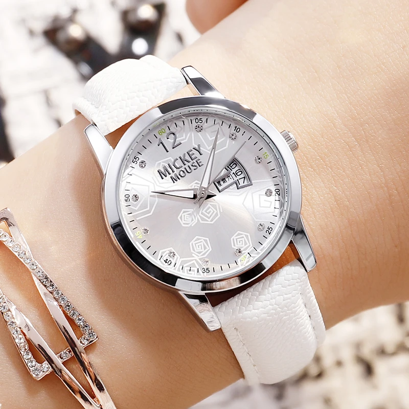 Женские часы Disney женские из нержавеющей стали с кожаным ремешком светящиеся