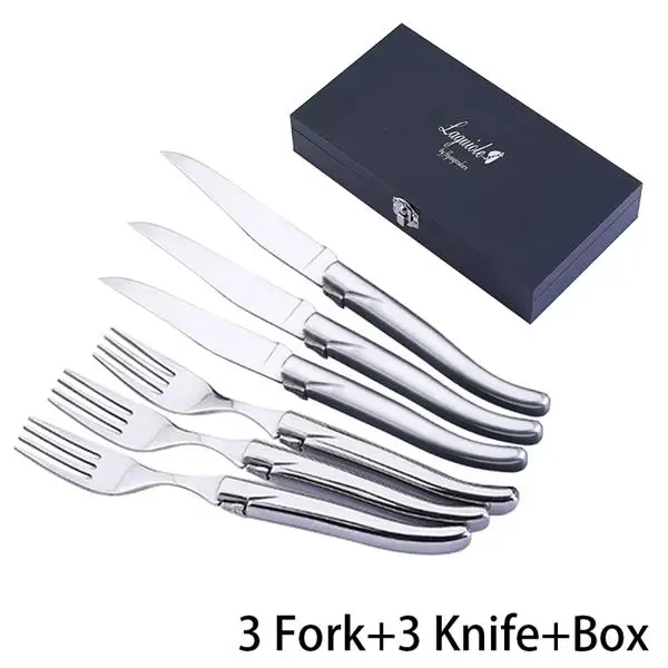 3knife 3fork 6 шт. стиль laguiole набор посуды из твердой нержавеющей стали ножи для стейка вилки Рождественская посуда подарок кухонные столовые приборы в черной коробке - Цвет: 3knife 3fork