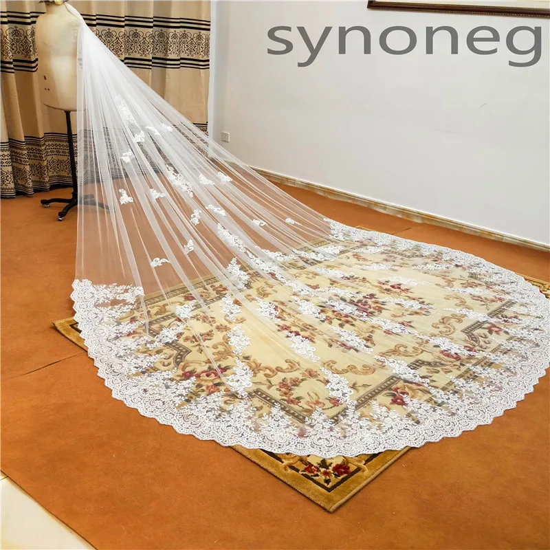 Real Photo Romantic 3m Wedding Veil Cathedral One Layer Lace Appliqued Long Bridal Veils With Comb Woman Marry Gifts Real Photo Romantic 3m Wedding Veil Cathedral One Layer Lace Appliqued Long Bridal Veils With Comb Woman Marry Gifts