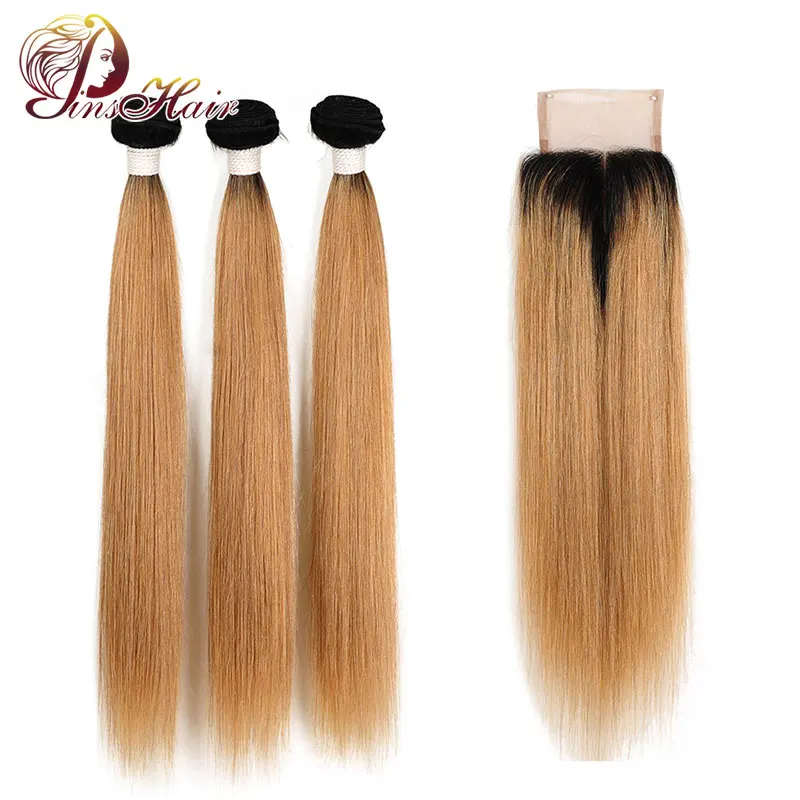 Pinshair Honey 1B 27 3 пучка с закрытыми волосами бразильские прямые волосы блонд пучки Canbe