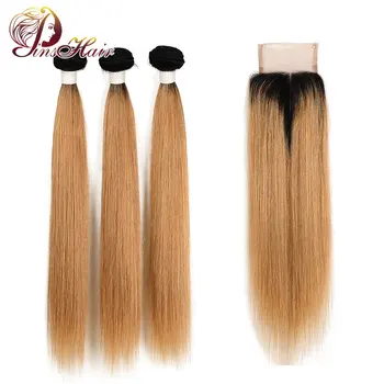 

Pinshair Honey 1B 27 Ombre 3 Bundles With Closure Brazilian Straight Hair Blonde Bundles With Closure Canbe Restyle Nonremy Hair