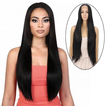 

DIANQI black female long straight synthetic hair lace frontal 34 Inch lace front wig cosplay synthetic lace front wig