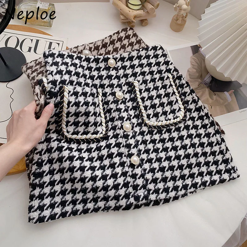 Элегантная модная мини-юбка Neploe с жемчужной пряжкой женские юбки а-силуэта в