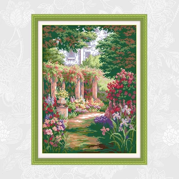 

Romantic backyard garden Cross Stitch kits Printed Aida Canvas Cross-stitch landscape DIY Handmade Needlework Embroidery Sets